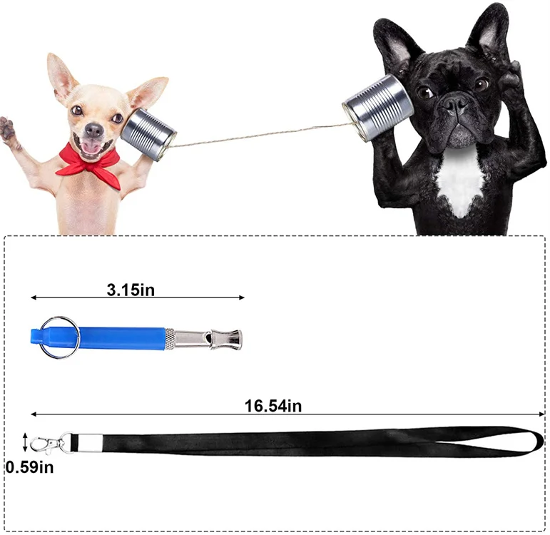 Stainless steel metal dog training whistle sound stop barking training pet dog whistle with 4 black lanyard