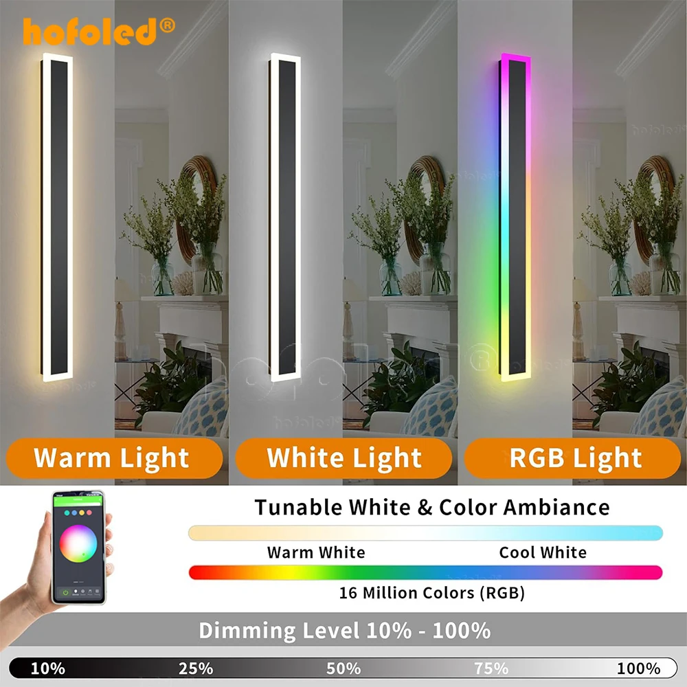 Hofoled RGBW TUYA WiFi LED Wall Sconce Light IP65 Home Garden Color Change RGB Outdoor Smart Wall Lights with Alexa Google Music