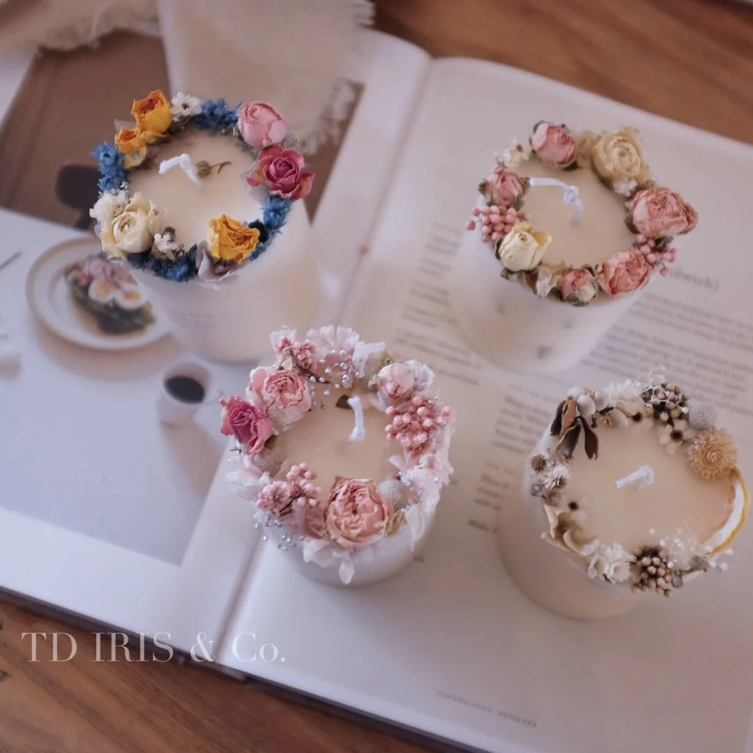 Luxury Handmade Romantic dry flower Scented Paraffin Wax Pillar candle Decoration Candles Gift Set