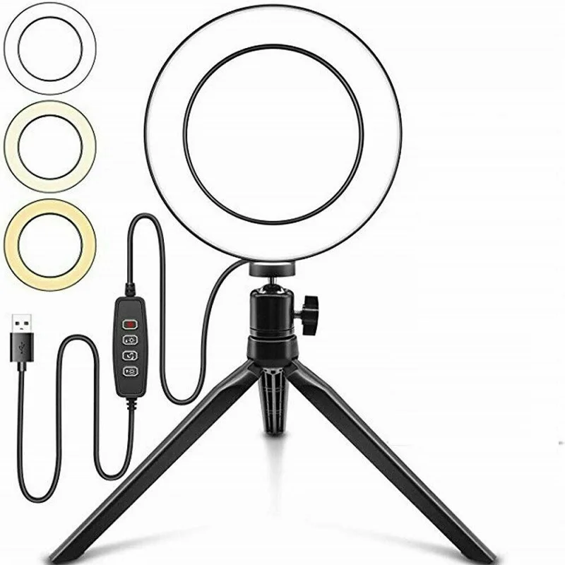 6 Inch 16cm  Mini 5W 48LED Ring Light Studio Photo Video Dimmable Lamp Tripod Stand Camera Selfie Phone