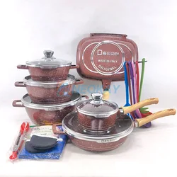 Product Upgrade Pink Cookware Complete Collection Sauce Pot Soup Pot Frying Pan Double Sided Cookware Set