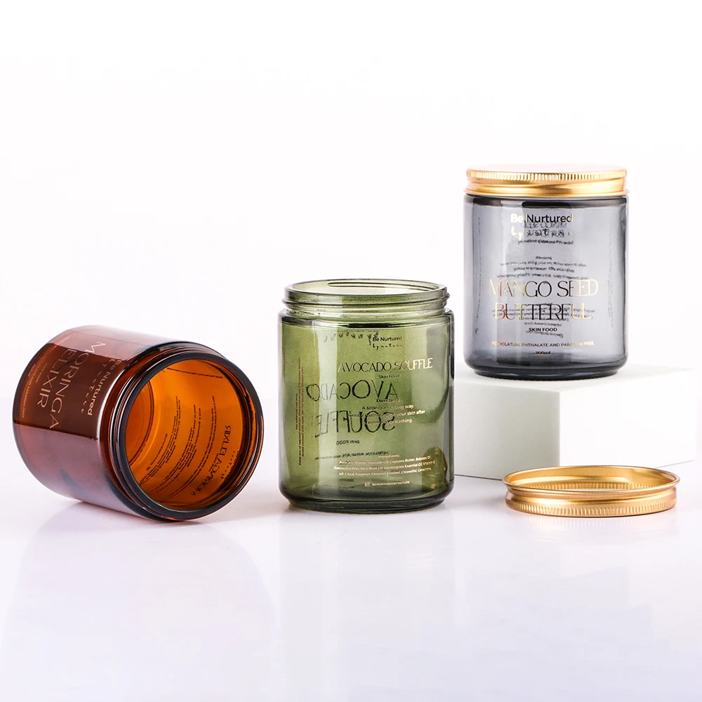 Wholesale Customized Luxury 250ml Cylinder Clear  Amber Green Glass Christmas Candle Jars And Aromatherapy Jar Packaging