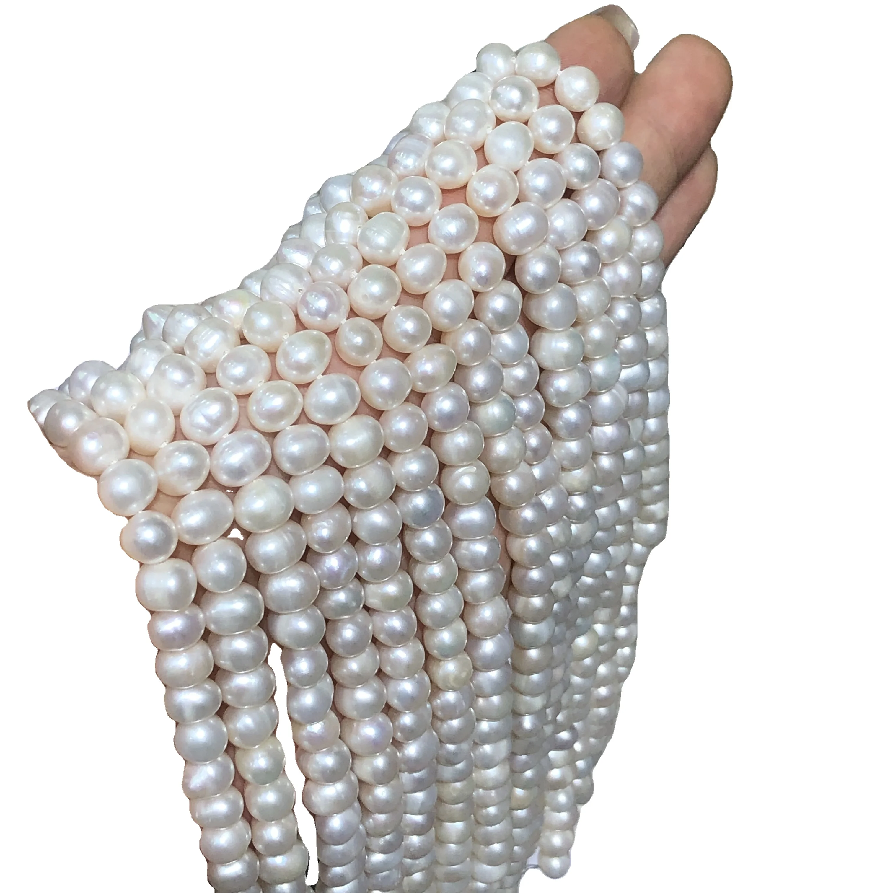 New natural fresh water pearl 7-8mm punch near round loose beads semi-finished diy necklace bracelet jewelry wholesale