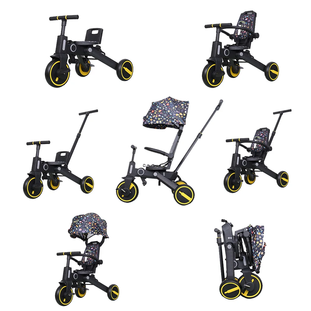 Foldable 7 in 1 Child Toddler Tricycle 3 Wheel Kids Trike Bike Kids Baby Tricycle Trike for Kids Children 1-6 Year Old