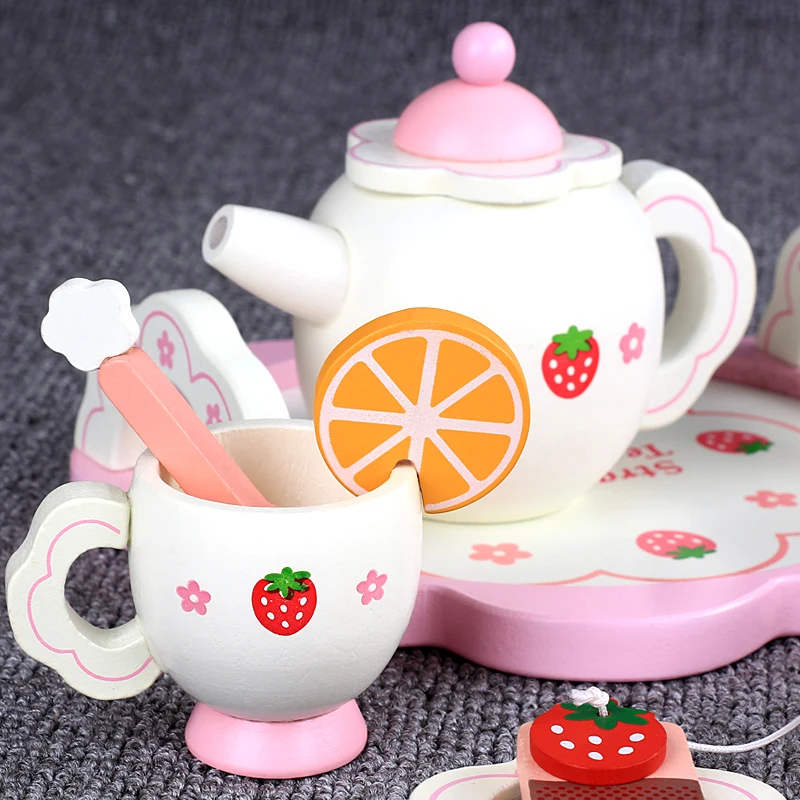 Factory Direct Pretend Play Toy White Wooden High Tea Afternoon Tea Set For Kids