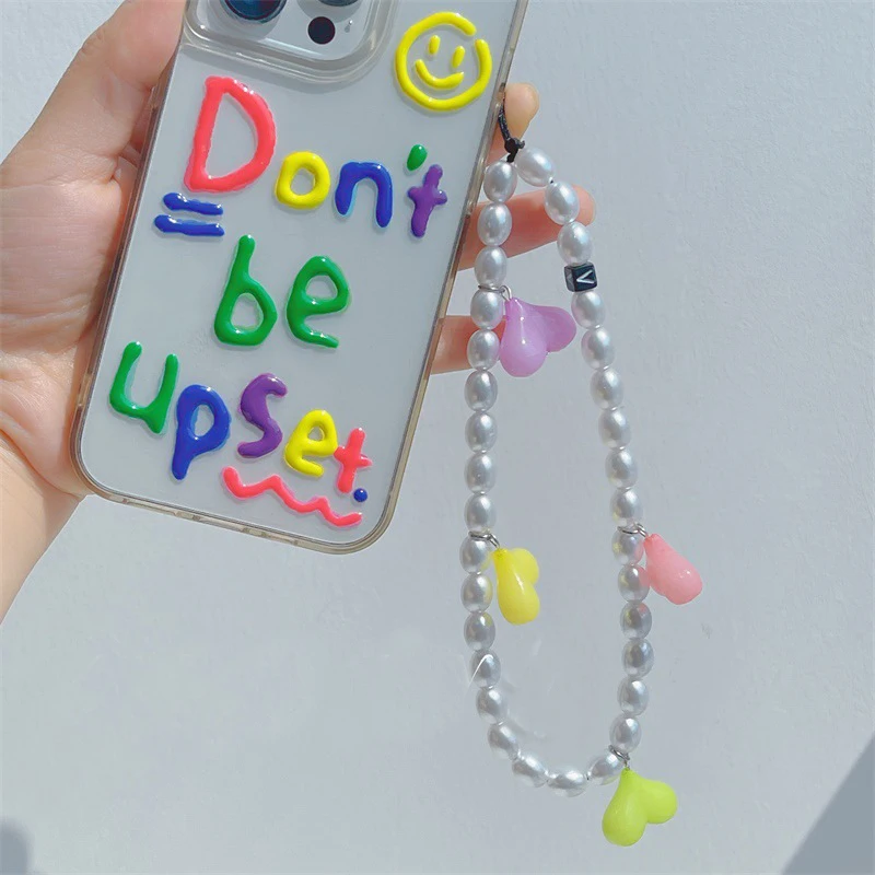 Hot Selling New Fashion Simple Super Cute Heart Phone Chain Pearl Beads Mobile Phone Strap