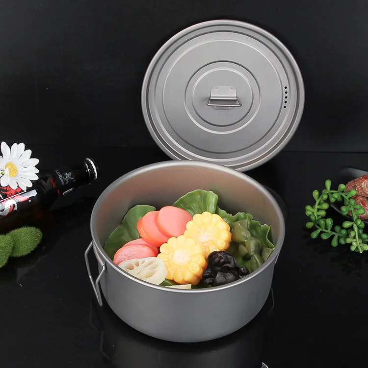 Кастрюля из титана для приготовления кипячения воды на открытом воздухе легкая титановая кастрюля кемпинга с