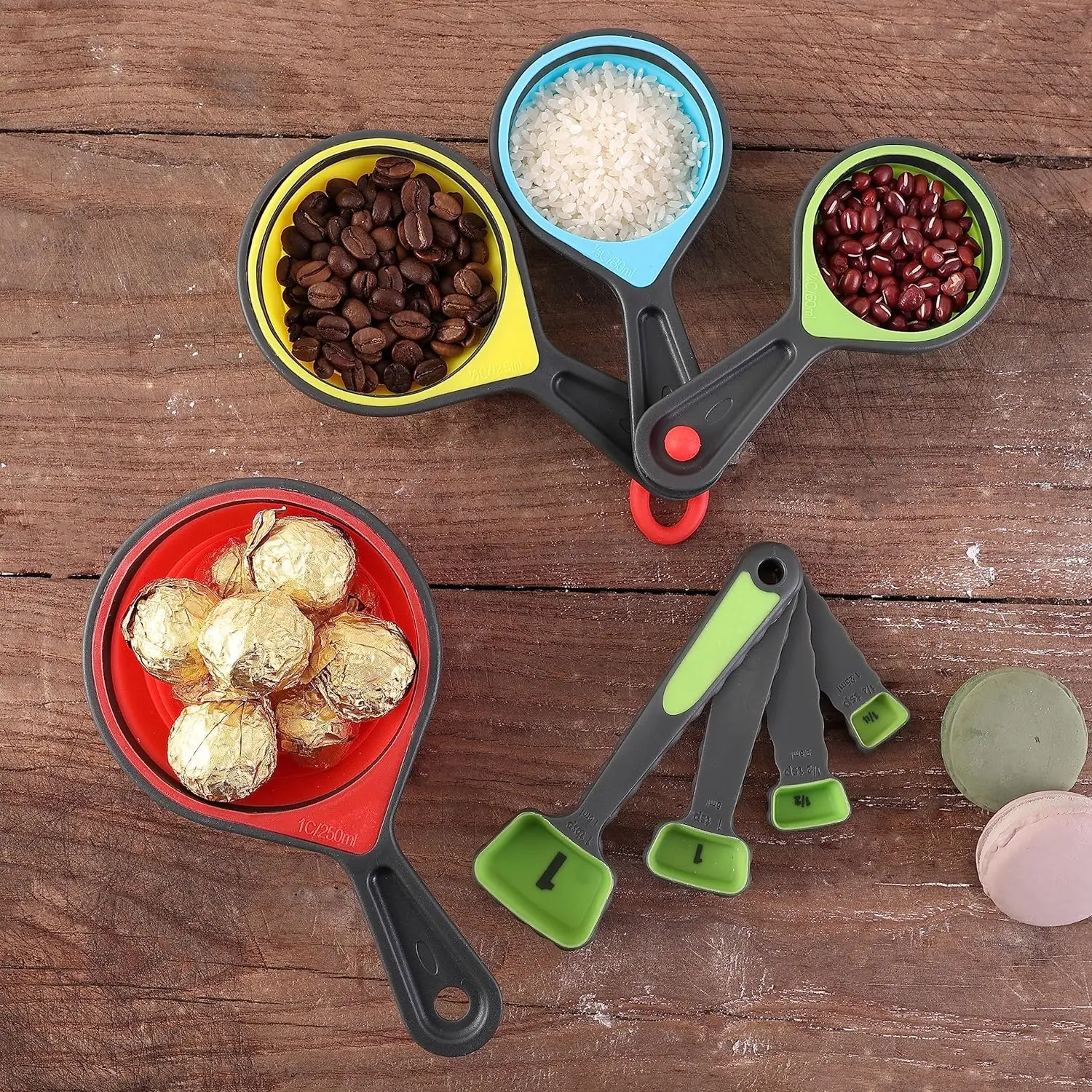 Collapsible Colander Set - 2 Pc Strainer Plus Food Grade Measuring Cups and Spoons Pasta Strainer for Draining