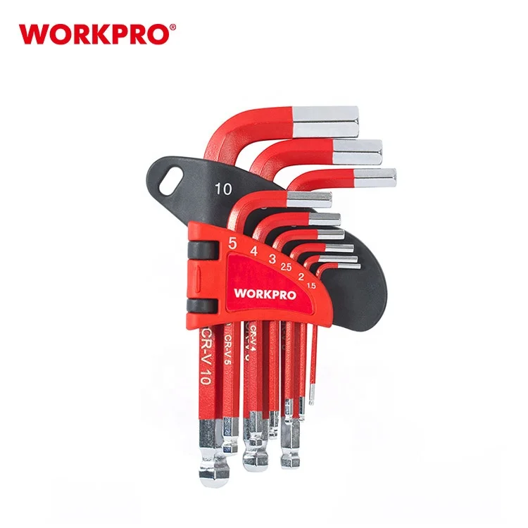 Набор ключей WORKPRO комплект из 9 шестигранных гаечных с короткими ручками и шаровыми точками для ремонта велосипедов