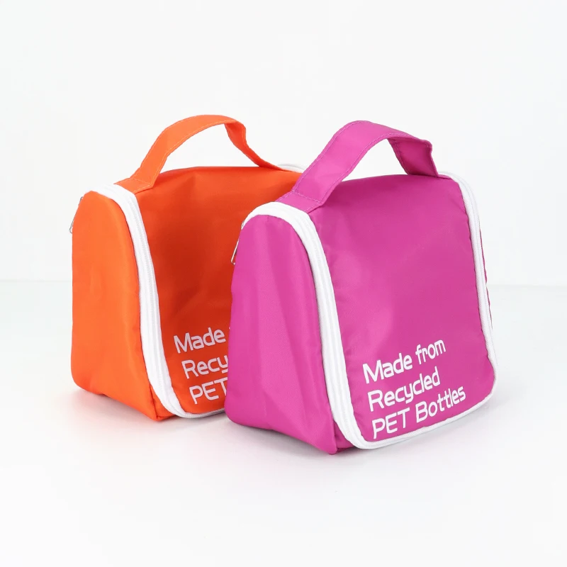 Пользовательские эко переработанные Стиральные Сумки RPET Полиэстер дорожные туалетные принадлежности сумка с подвесным крючком