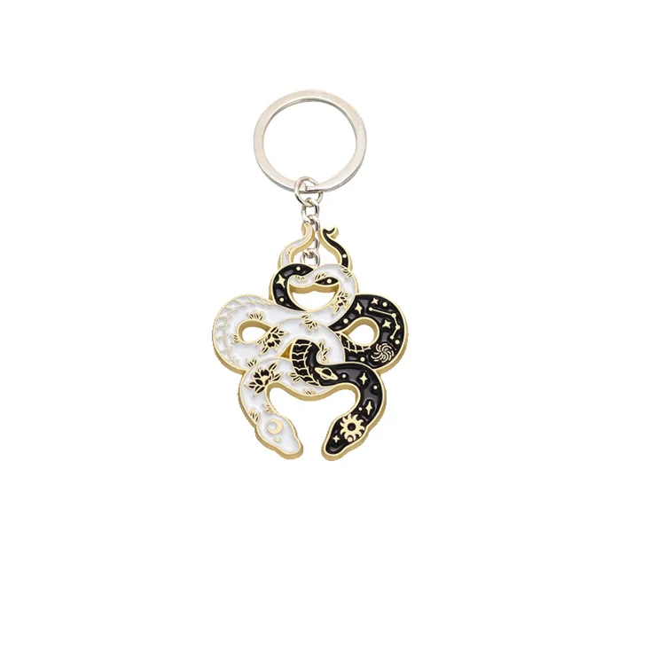 Wholesale Factory Black And White Snake Shaped Enamel Keychain Llavero Custom Butterfly Moon Statue Of Liberty Keychains