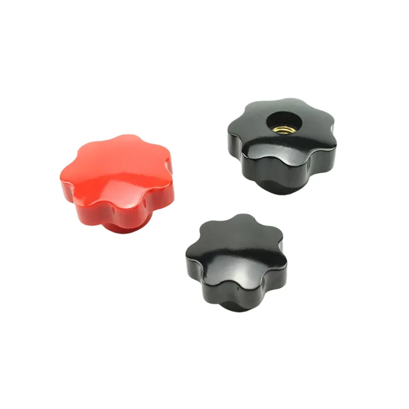 Black color bakelite seven lobe star shape through hole M6 M8 M10 brass thread fastening machinery clamping knob