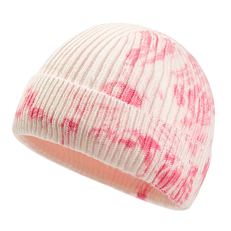 Fashion Hip Hop Wholesale Custom Knit Skull Caps Fisherman Winter Knitted Hat Tie Dye Beanie With Custom Logo