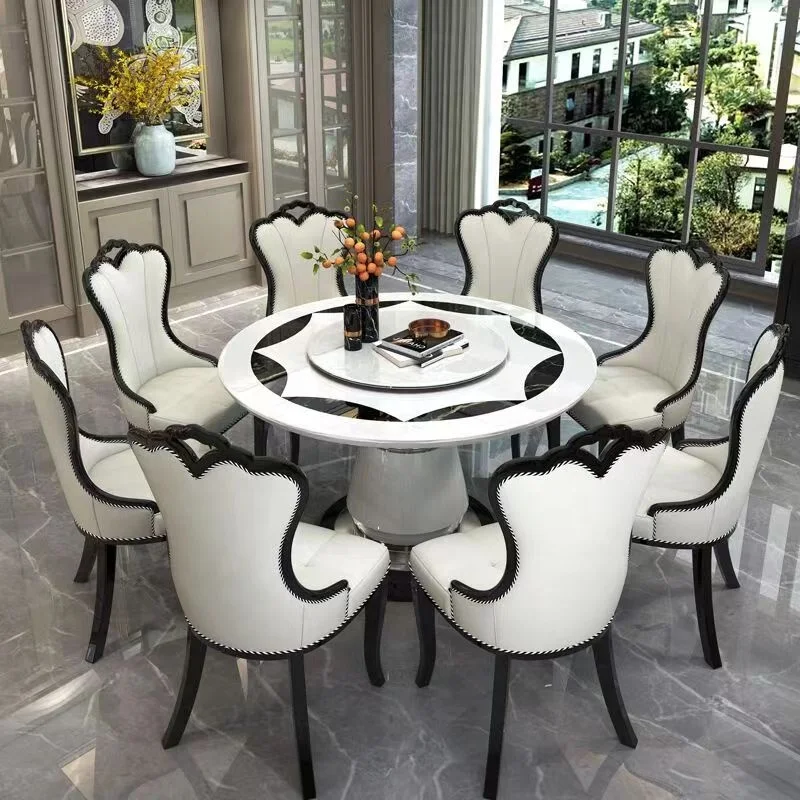 Foshan round white dining tables dining room furniture marble dining table set 6 chairs