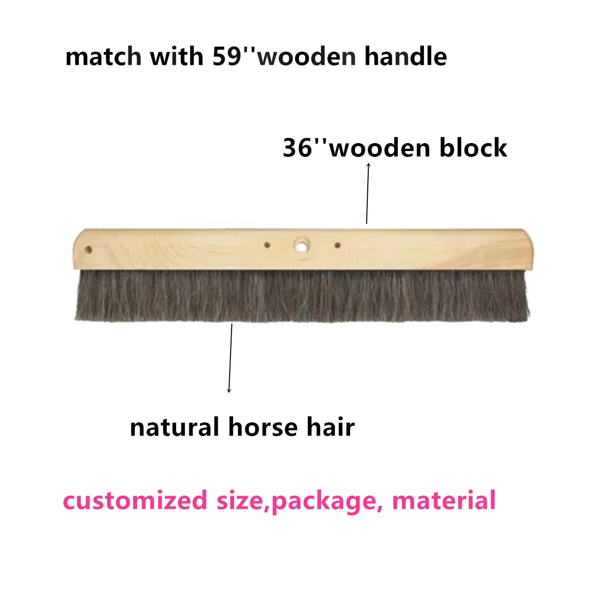 Factory Supply Professional 24' 36' Wood Block Polypropylene Green Nylon Bristles Horsehair Concrete Finish Broom with handle