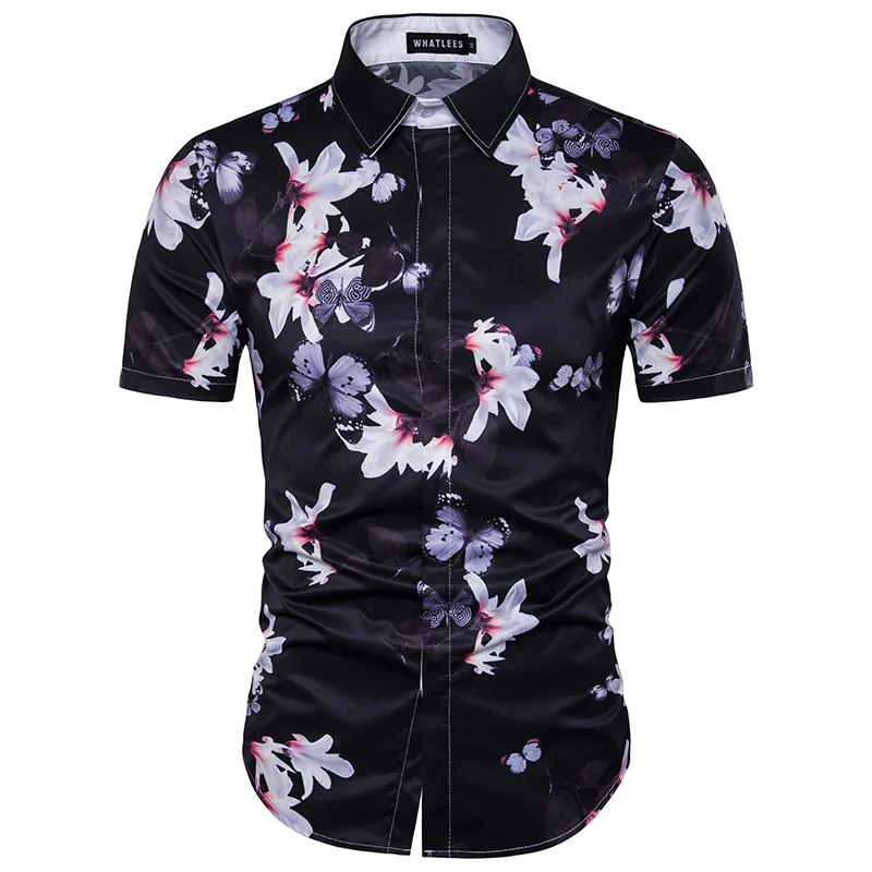 high quality formal cotton printing flower regular beach casual summer shirts for men