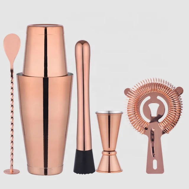
Factory Direct 800ml rose gold boston cocktail shaker bar stainless steel tools set 