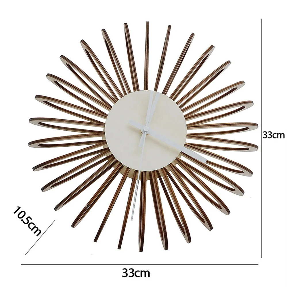 Wholesale Factory Suppliers Exquisite Laser Cut Natural Wooden 3D Creative Wall Clock Home Decor