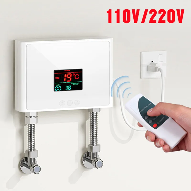 Electric Hot Water Heater 220V Tankless Instant Boiler Bathroom Tankless Shower Set Thermostat Safe Intelligent