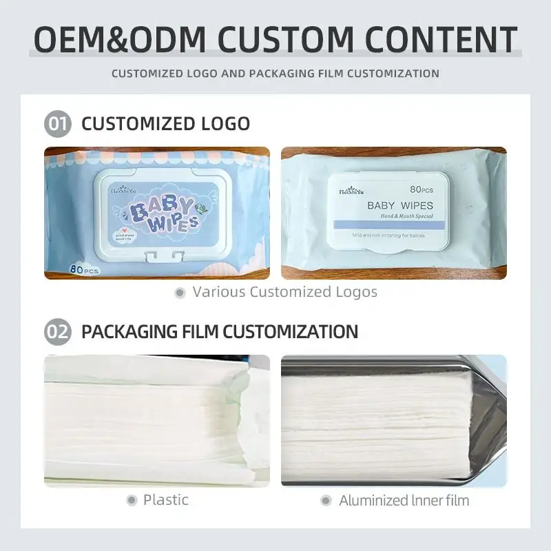 OEM ODE Free Sample Skin-friendly Baby Wet Wipes for Sensitive Skin, Disposable Non-woven Safe Baby Wet Wipes