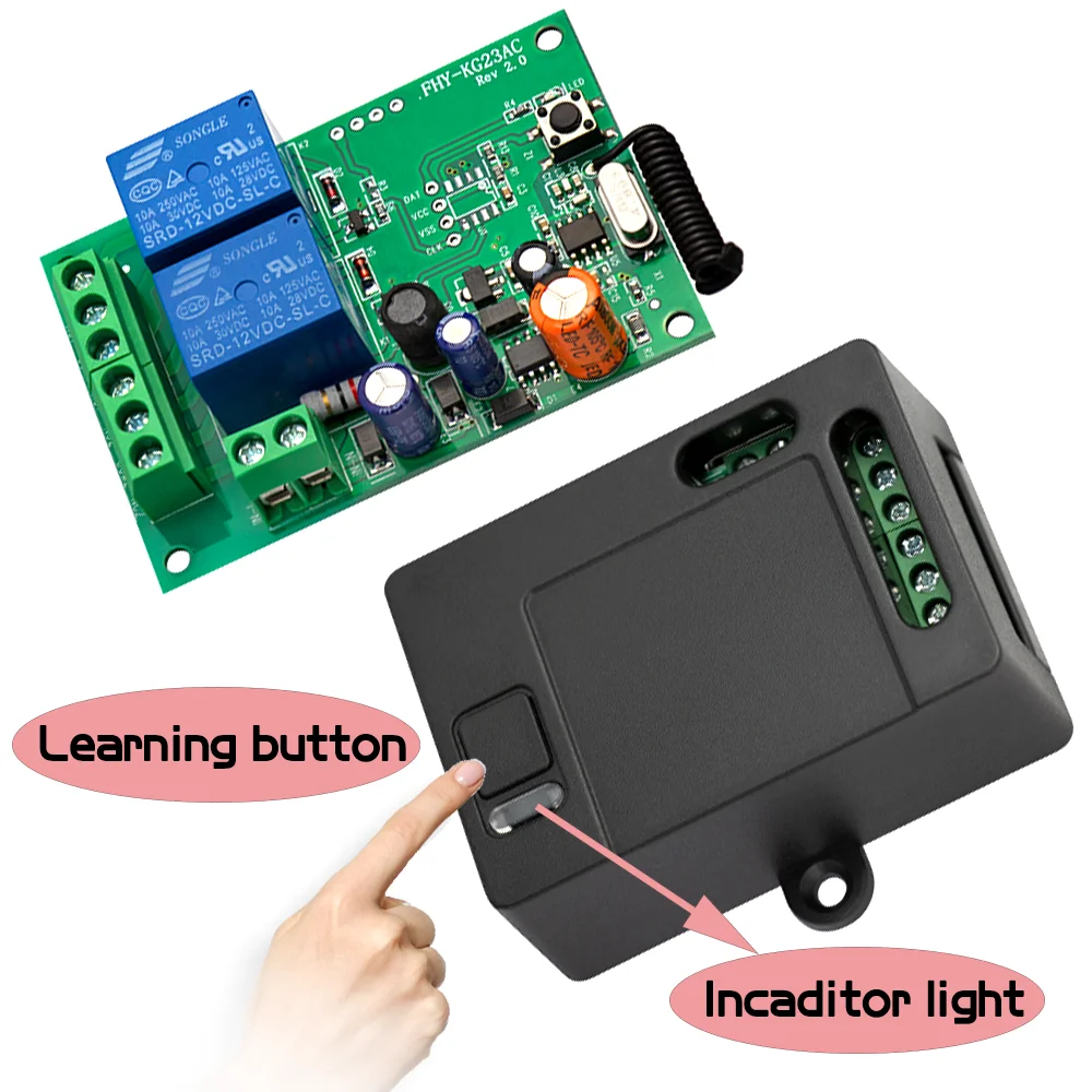 433 Mhz Wireless Remote Control AC220V 2CH Universal Rf Relay Receiver and Transmitter For Garage door and Gate Motor Control