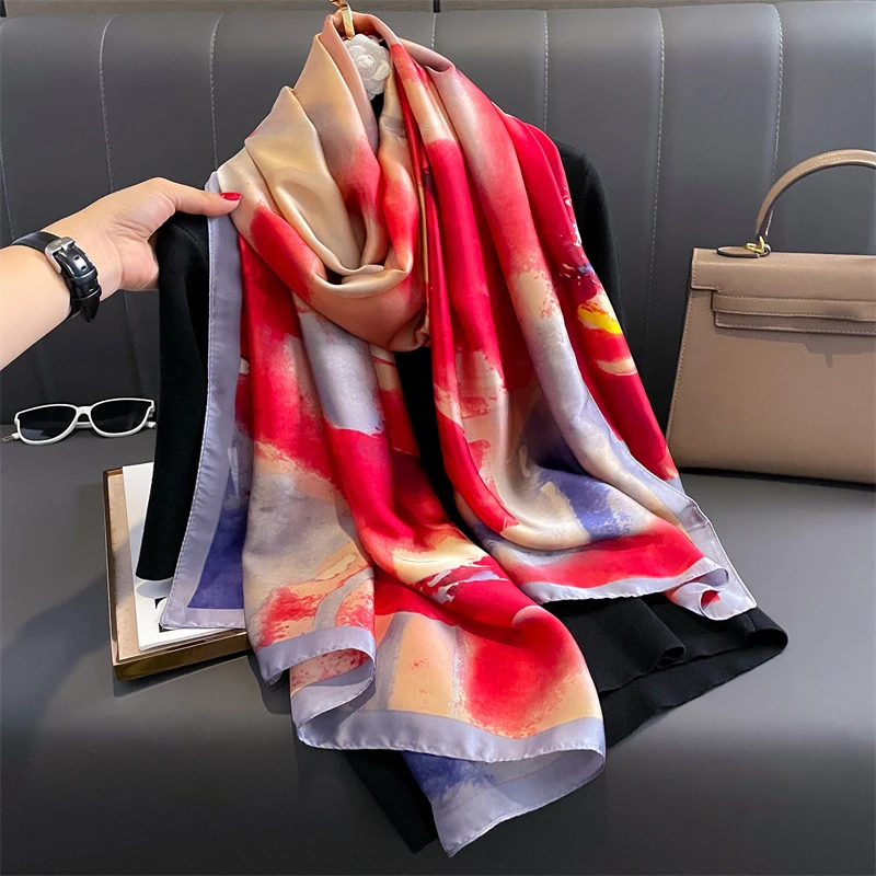 traditional Vacation colorways Modern 90*180cm Womens vibrant silk scarf country