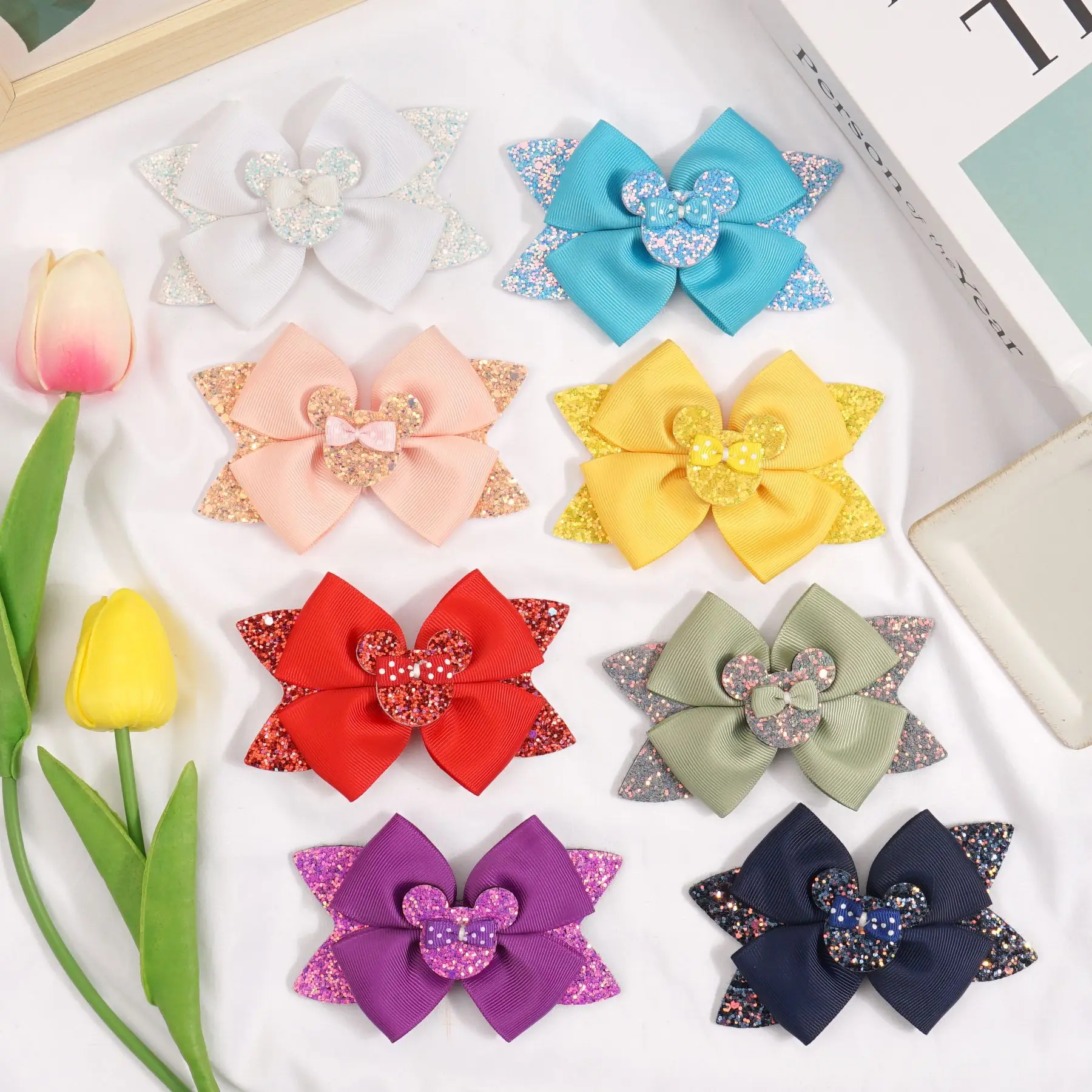Sweet girl headdress mouse sequins bow hairpin cartoon Mickey children hair clips accessories