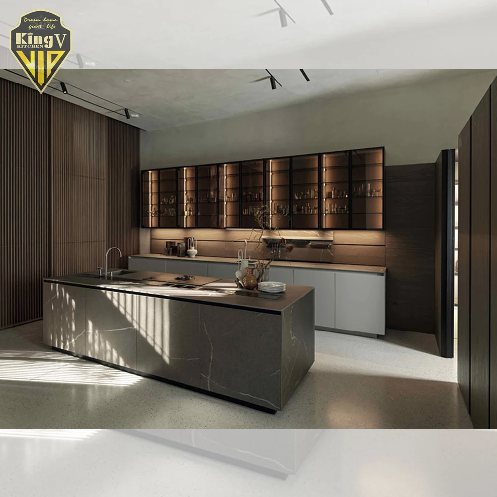 KINGV Contemporary Style Kitchen With Lighting Custom Kitchen Cabinets Custom