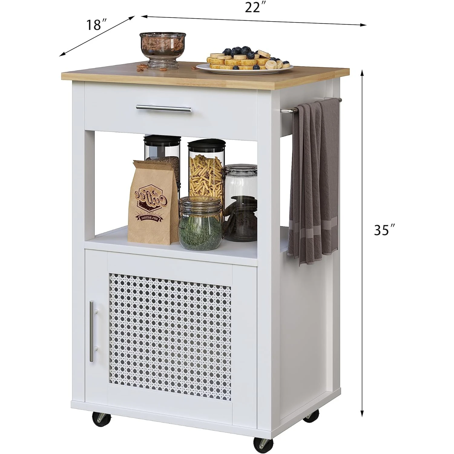 Rolling Kitchen Cart Storage Cabinet and Drawer,Small Kitchen Island Cart on Wheels with Wood Top Kitchen Trolley Cart