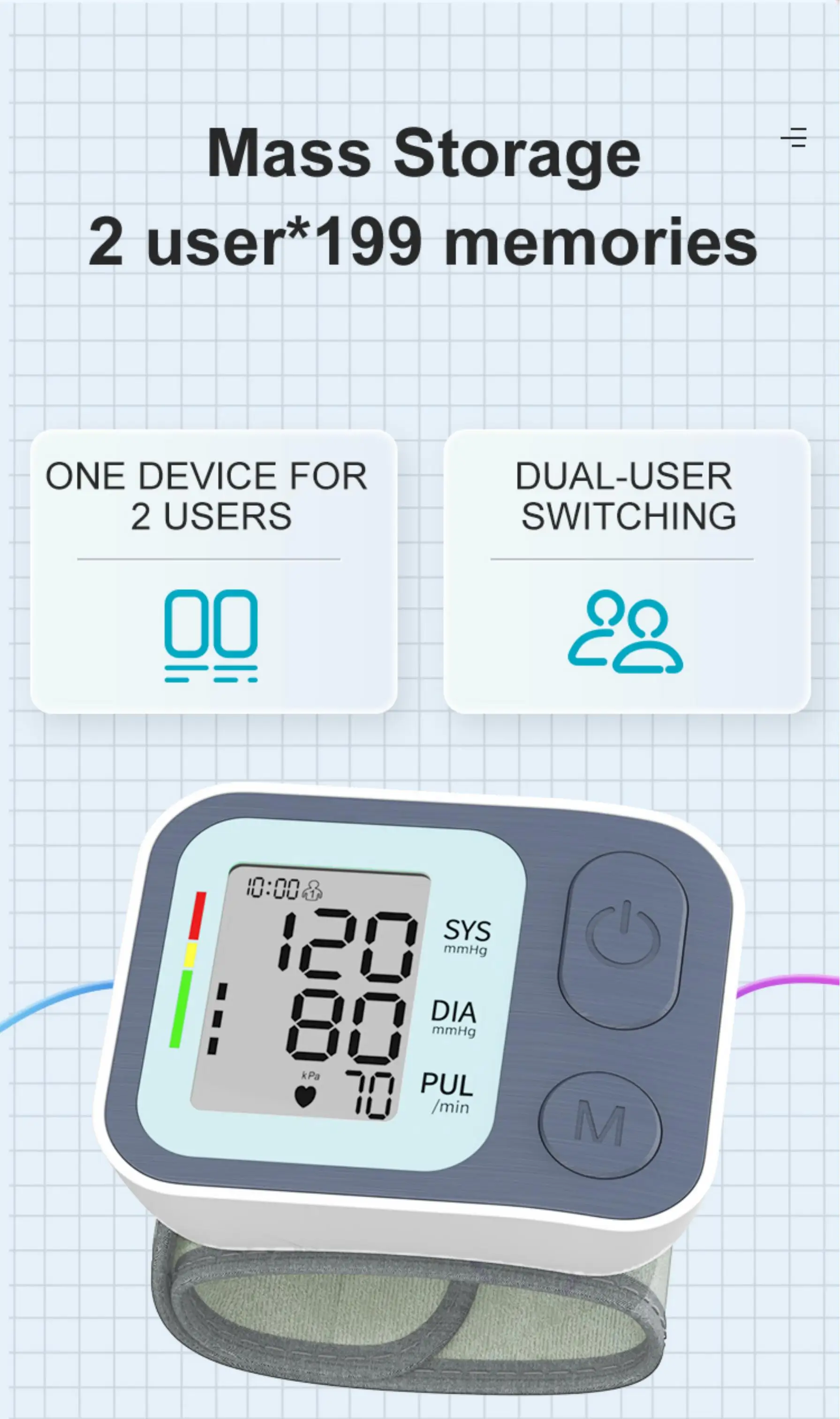 Portable Wrist Blood Pressure Machine Digital Sphygmomanometer Tensiometros Automatic BP Cuff Monitors with Irregular Heartbeat