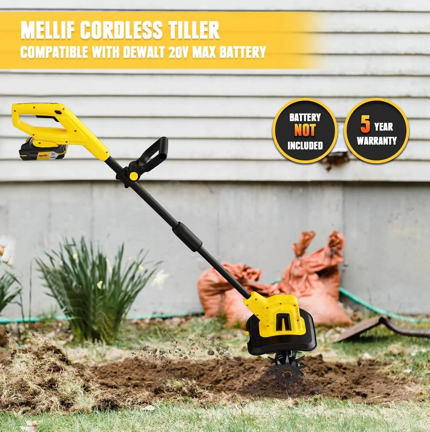 Cordless Tiller Cultivator for 20V MAX Battery , Electric Garden Tiller w/270 RPM, 22Cm Working Width 16Cm Tilling Depth