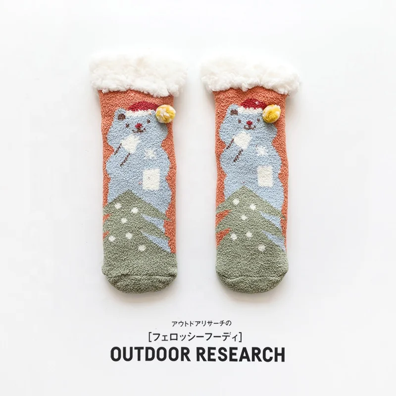 
New Hotsale Christmas lovely parent-child floor warm thick anti slip fuzzy winter socks 
