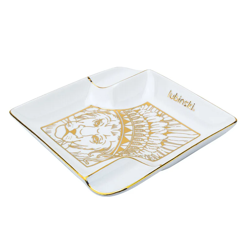 Square white cigar cigarette porcelain stoneware hotel office ashtray wholesale handmade ceramic ashtray