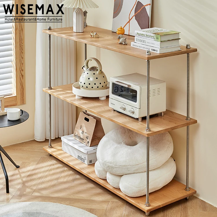 WISEMAX FURNITURE Modern Living Room Furniture Tall Metal Frame Ash Wood Board 5 Layers Shelf Cabinet for Bedroom
