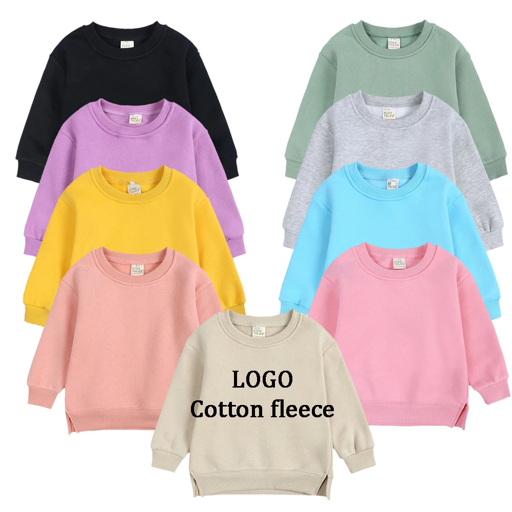 Custom Fall winter  kids toddler girls dress smock candy  blank crew neck long sleeve cotton fleece kids girls tunic sweatshirts