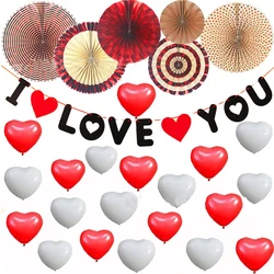 Valentine Party Decoration Marry Me I love You Banner Red Heart Balloon Paper Fan mothers day balloons
