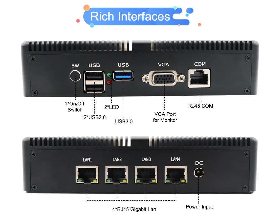  Мини-ПК 4 * LAN Aes-Ni четырехъядерный процессор Celeron J1900 с автоматическим включением Pfsense