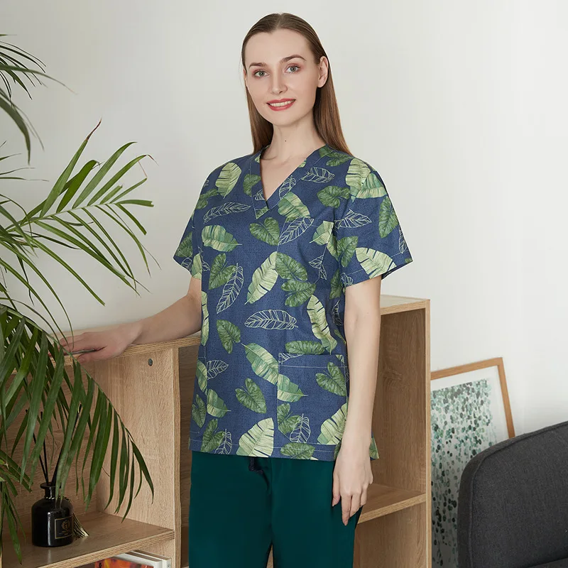 XLL-Women and men scrub cartoon printed top cotton Nurse hospital medical uniform