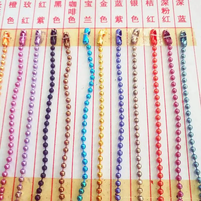 Colorful Spray Paint red white pink blue 100pcs/bag wholesale 2.4mm ball bead chains colorful iron ball chain with clasp