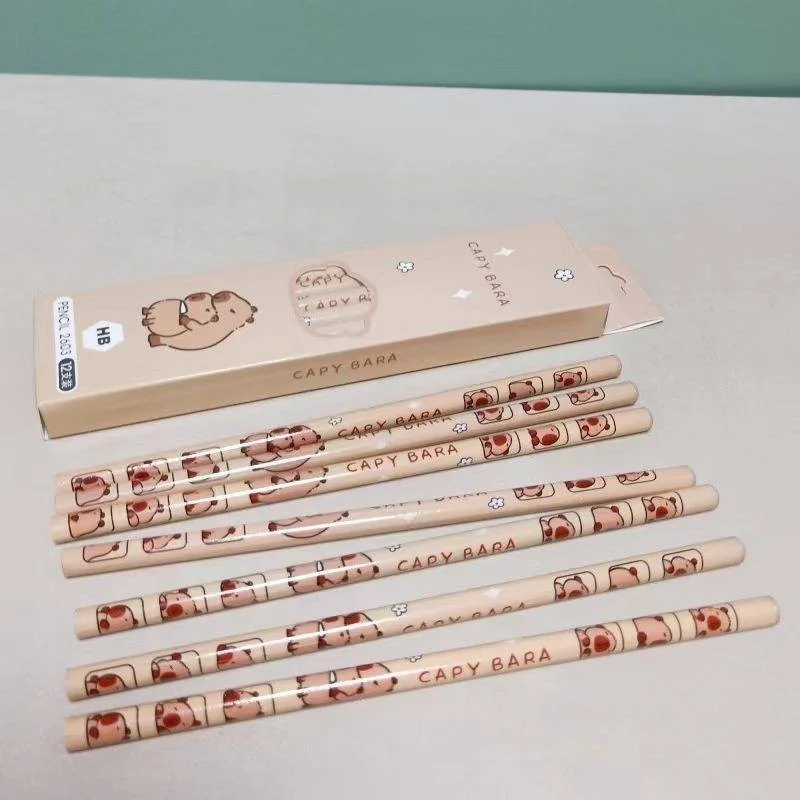 12Pcs/Box Anime Cartoon Capybara Natural Wooden Pencil 2B HB Black Lead Wood Writing Pencils School Stationery Birthday Gift