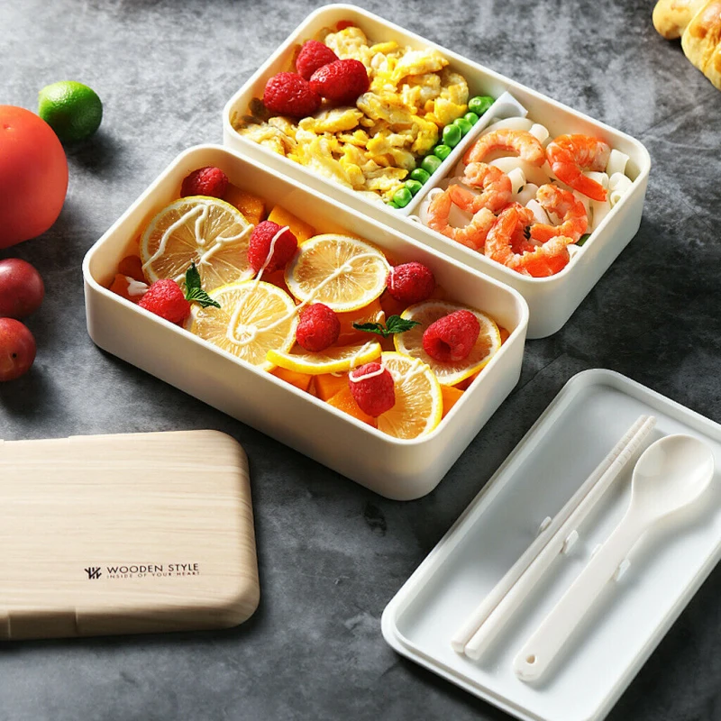Multi-functional Creative Microwave Lunch Box Japanese Wood Bento Box 2 Layer Container Storage Portable Kitchen Durable Lunch