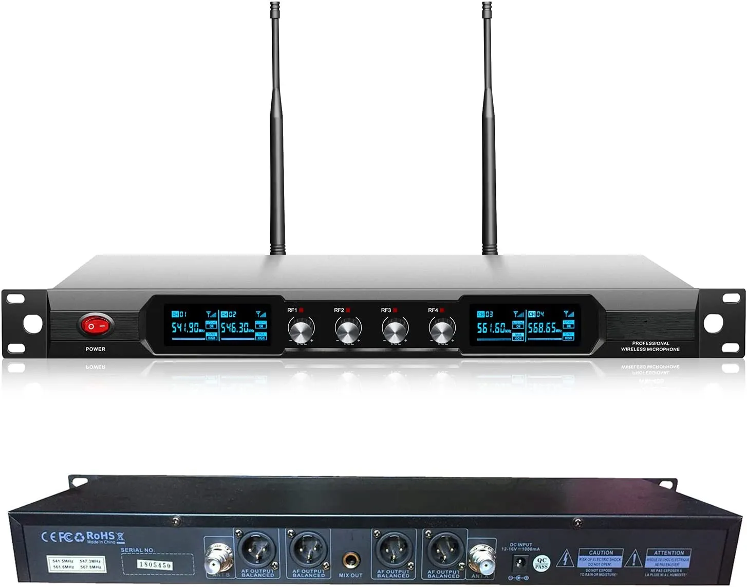 OKSN 4-Channel Wireless Microphone System Quad UHF Metal Cordless Mic 4 Handheld Mics