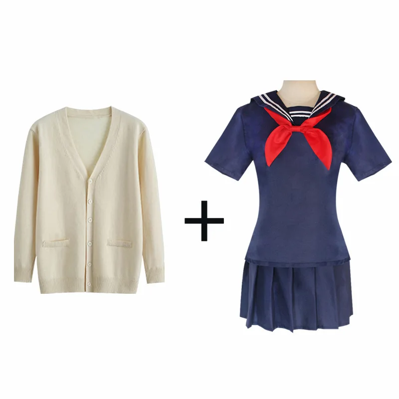 3pcs Japanese School Uniform Skirt Sailor Suit College Female Student JK Uniform White Black Navy Blue Cosplay Costume