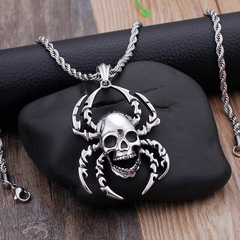 KALEN Silver Flashing Stainless Steel Vintage Halloween Jewelry Nordic Spider Pendant Necklace