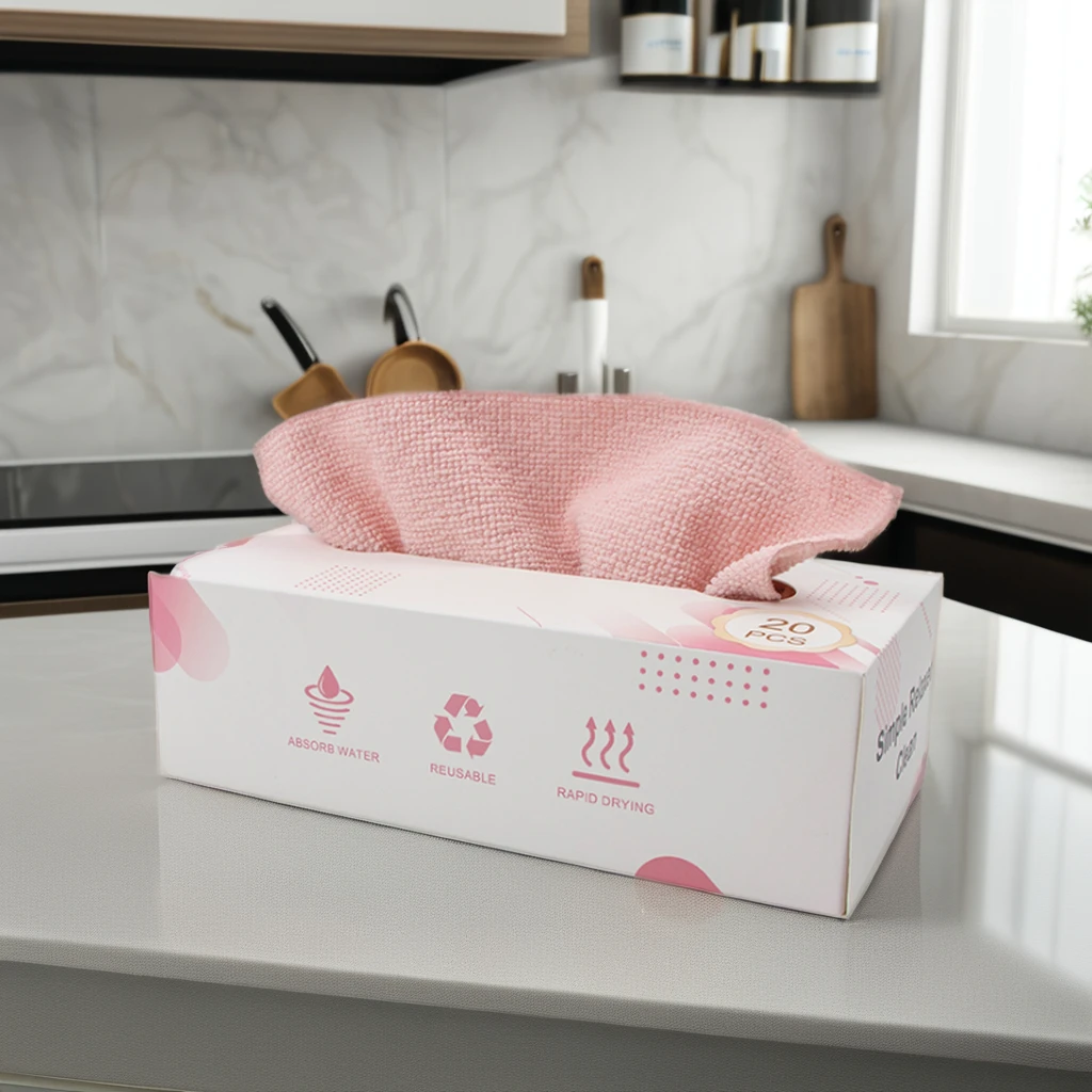 Custom Absorbent Microfiber Cleaning Cloth Dispenser Box Factory Reusable Kitchen Microfiber Towel Disposable for Polishing