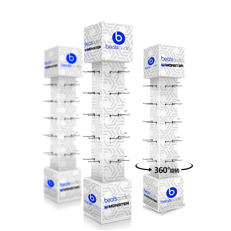 custom supermarket commodity display rack rotating turntable 360 degree floor cardboard display stand with hanger
