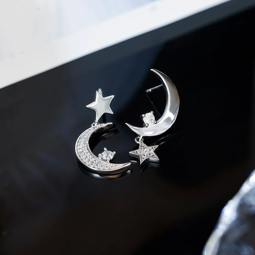 Grace Jewelry Sea Blue Gemstone 925 Sterling Silver Star  Half Moon Crescent Moon Necklace