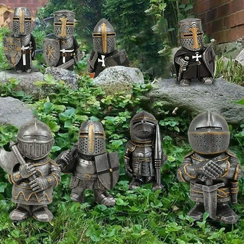Knight Gnomes Guard Gothic Guardian Templar Medieval Crusader Garden Statue European Knights Sculpture for Outdoor Yard Decor