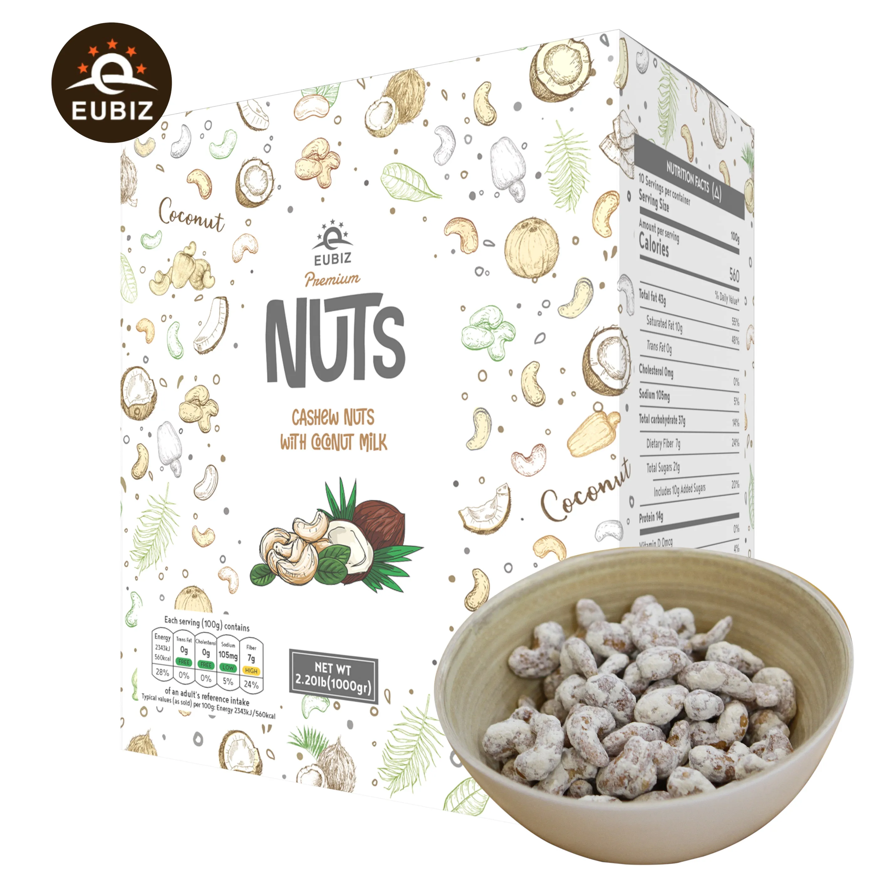 Best seller EUBIZ Cashew nuts Flavor Coconut milk - High Quality Cashew Nuts For Sale - Box (paper) 1000g (35.3 OZ) - VietNam