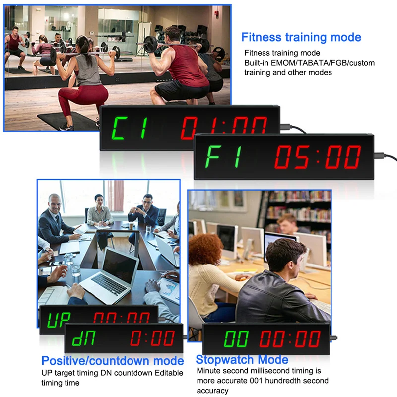 gym LED Interval Timer Wall Mounted Digital Countdown Wireless Remote Control Aluminum Alloy with Adhesive Hook for Exercise Fit